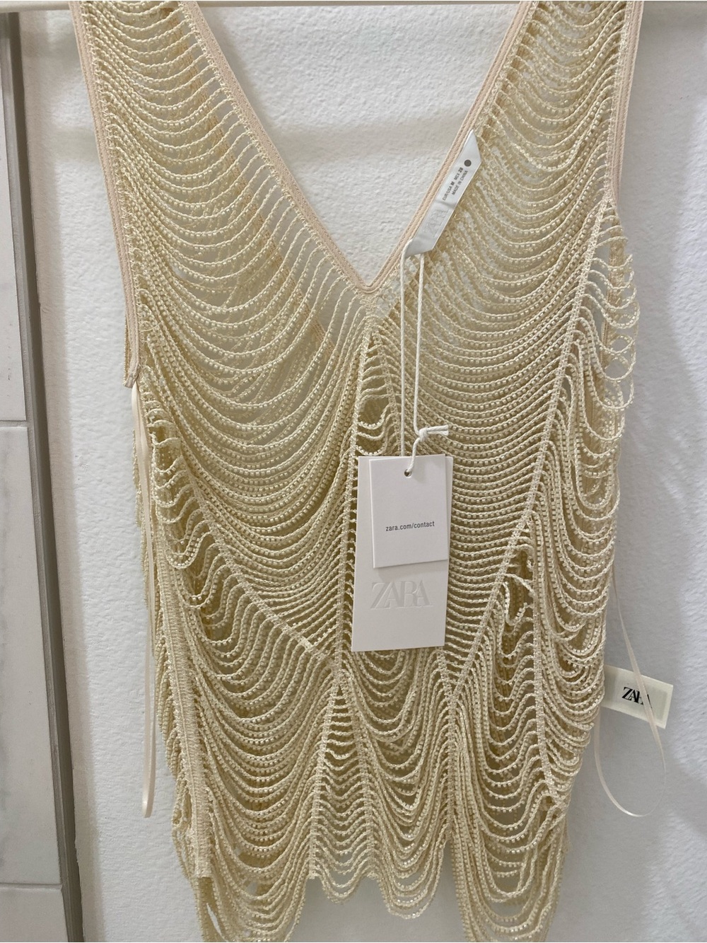 Zara NWT ZW Collection Beaded Top in Ecru size M - Picture 2 of 8